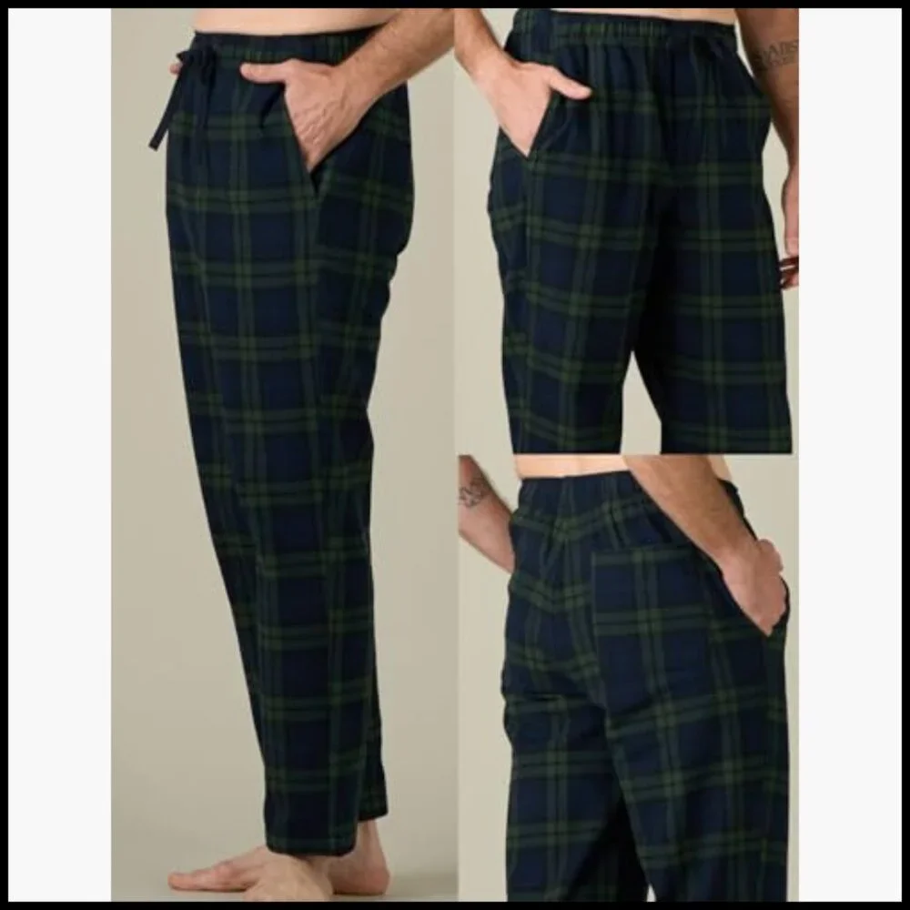 Cotton Flannel Pajama Pants with Drawstring and Pockets